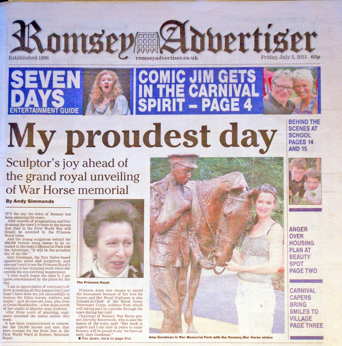 Cover of the Romsey Advertiser, July 3rd 2015