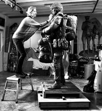 Amy working on the clay of the &lsquo;Colchester Airborne Soldier&rsquo; ready for moulding.