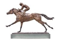 Frankie Dettori Rides Another Winner. Bronze mounted on green slate.